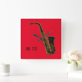 Red PersonalizableのAlto Saxophone スクエア壁時計 (ホーム)