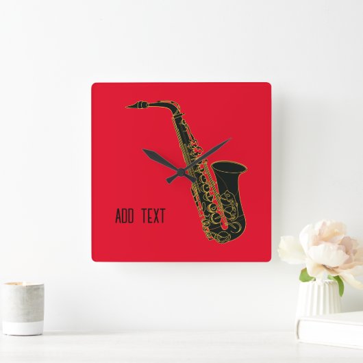Red PersonalizableのAlto Saxophone スクエア壁時計 (ホーム)