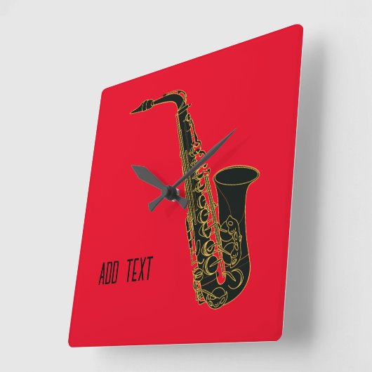 Red PersonalizableのAlto Saxophone スクエア壁時計 (傾斜)