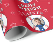 Red Personalized Baseball Ball Birthday Photo ラッピングペーパー (ロールコーナー)