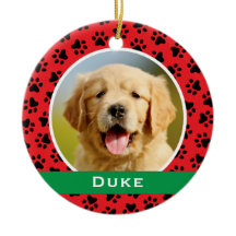 Red Pet Paw Prints Personalized Dog Name Photo