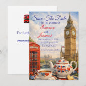Red Phone Booth, Tea & Love Save The Date Card (正面/裏面)