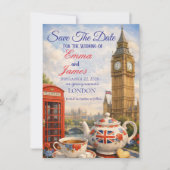 Red Phone Booth, Tea & Love Save The Date Card (正面)
