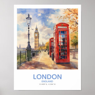 Red Phone Boxes and Big Ben – ロンドン，イギリス ポスター