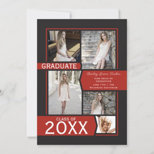 Red Photo Collage Class of Graduation 案内状 (正面)