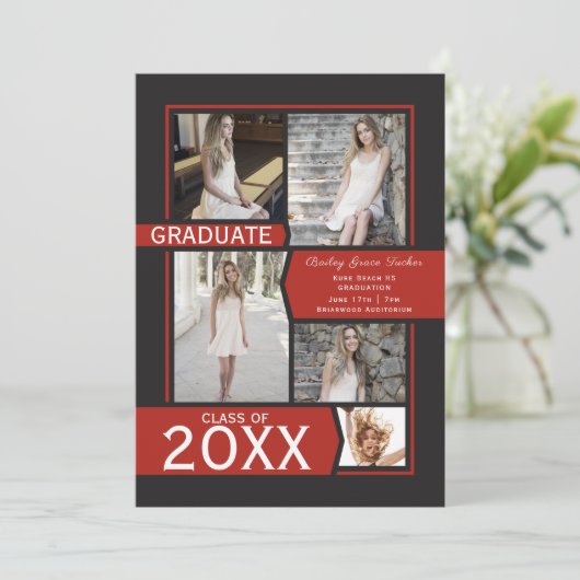 Red Photo Collage Class of Graduation 案内状 (スタンド正面)
