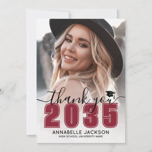 Red Photo Graduation サンキューカード (正面)