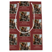 Red Photo Holiday Merry Christmas  ミディアムペーパーバッグ (正面)