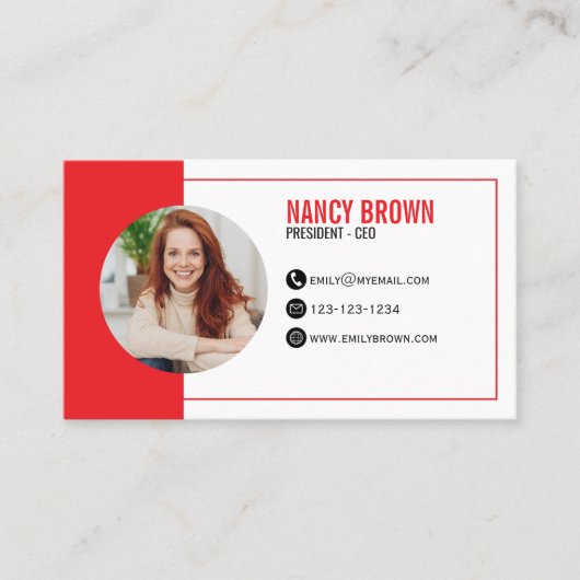 Red Photo QR Code Connect With Me Modern 名刺 (正面)