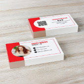 Red Photo QR Code Connect With Me Modern 名刺