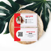 Red Photo QR Code Connect With Me Modern 名刺