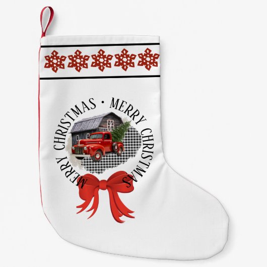 Red Pick Up Truck Christmas Stocking スモールクリスマスストッキング (正面)