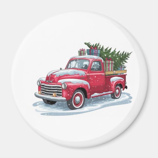 Red Pickup and Christmas Tree マグネット (正面)