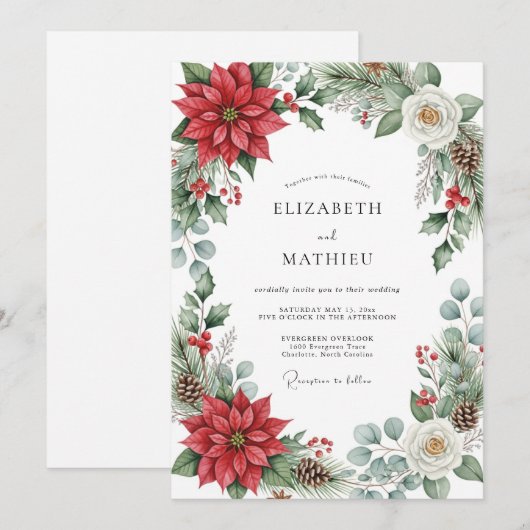 Red Picturesque Yuletide Wedding 招待状 (正面/裏面)