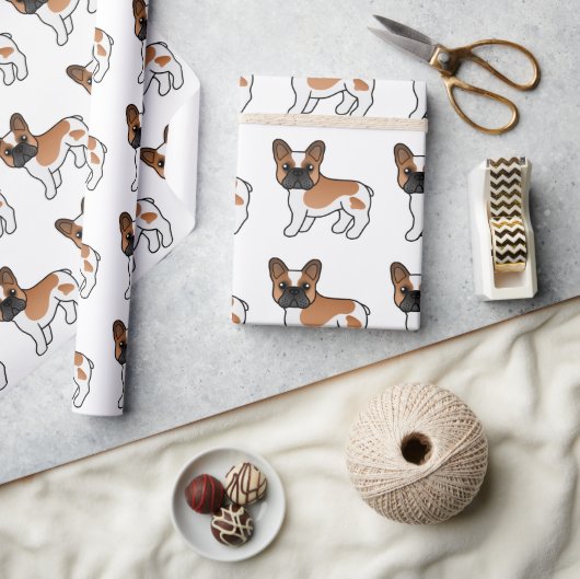 Red Pied French Bulldog Cute Cartoon Dog Pattern ラッピングペーパー (クラフト)