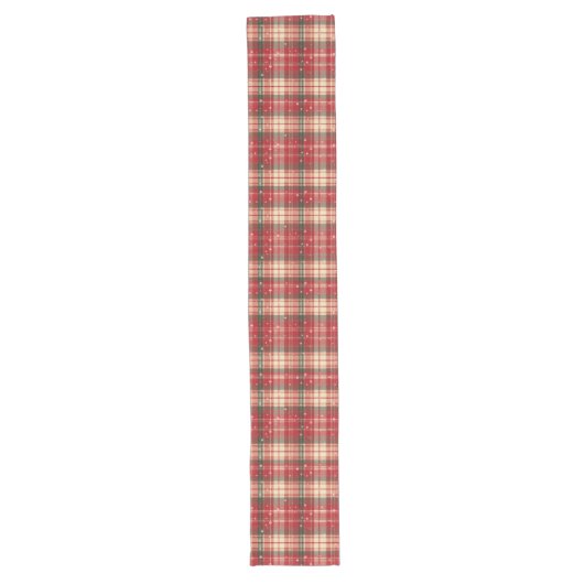 Red & Pine Green Holiday Plaid Table Runner ロングテーブルランナー (正面)