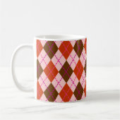 Red Pink and Brown Argyle Pattern コーヒーマグカップ (左)