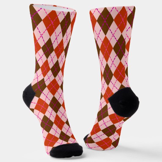 Red Pink and Brown Argyle Pattern ソックス (傾斜あり)