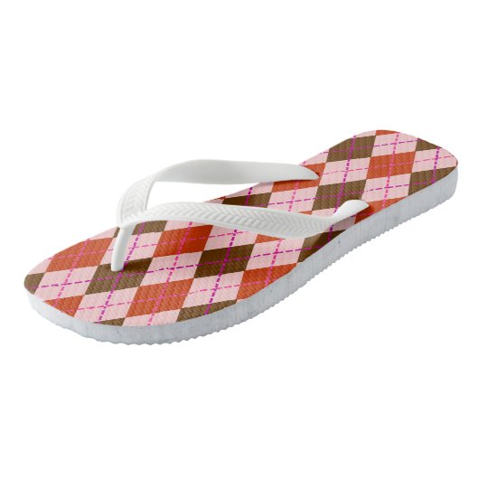 Red Pink and Brown Argyle Pattern ビーチサンダル (アングル)