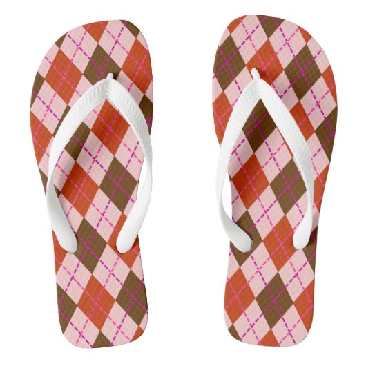 Red Pink and Brown Argyle Pattern ビーチサンダル (フットベッド)