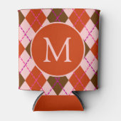 Red Pink and Brown Argyle Pattern Monogram 缶クーラー (正面)