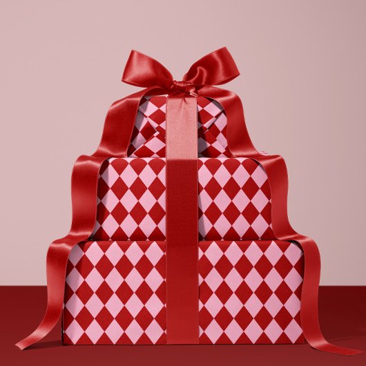 Red & Pink Argyle Christmas Wrapping Paper ラッピングペーパー