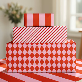 Red Pink Argyle Wrapping Paper ラッピングペーパー