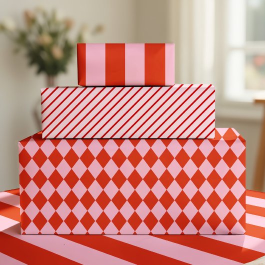 Red Pink Argyle Wrapping Paper ラッピングペーパー
