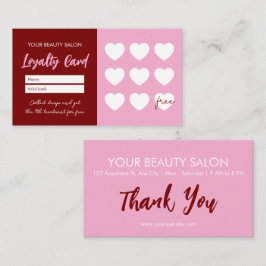 Red Pink Beauty Salon Loyalty ThankYou Reward Card ロイヤリティカード