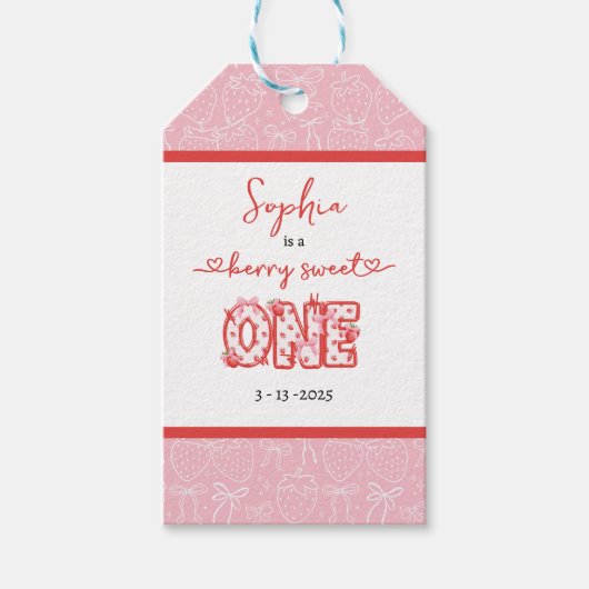 Red & Pink Berry Sweet One Girl 1st Birthday  ギフトタグ (正面)