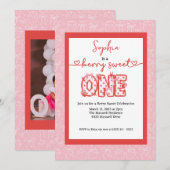 Red & Pink Berry Sweet One Girl 1st Birthday Party 招待状 (正面/裏面)