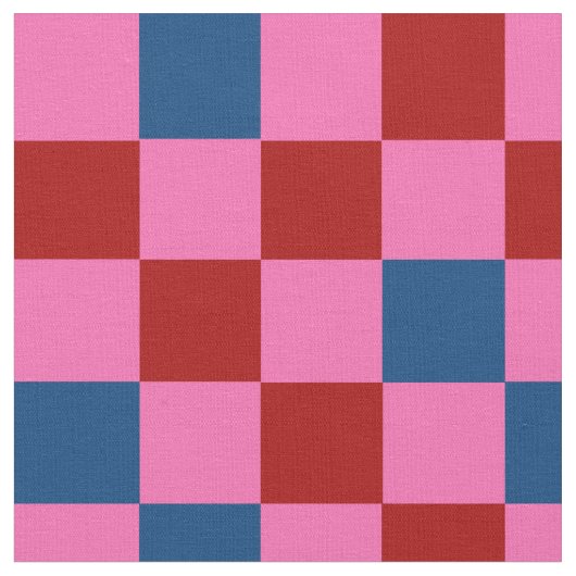 Red Pink Blue Checkered Pattern Design  ファブリック (クローズアップ)
