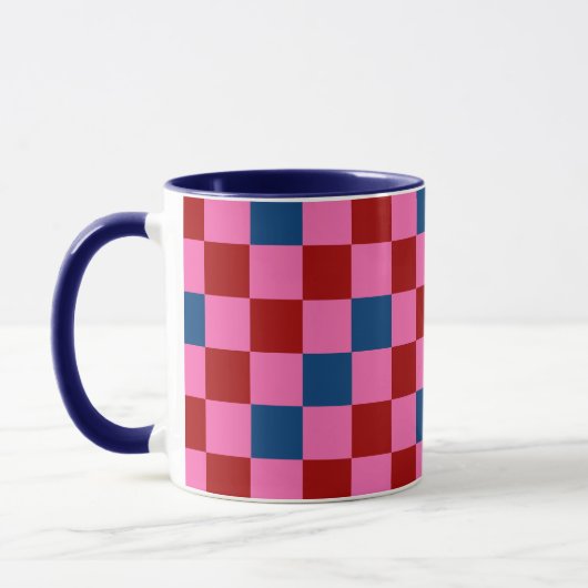Red Pink Blue Checkered Pattern Design  マグカップ (左)