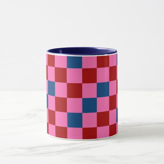 Red Pink Blue Checkered Pattern Design  マグカップ (中央)