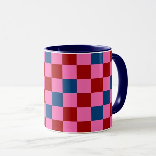 Red Pink Blue Checkered Pattern Design  マグカップ (正面右)