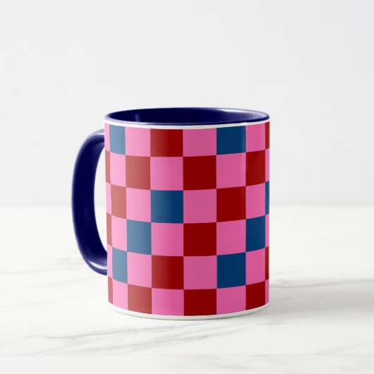 Red Pink Blue Checkered Pattern Design  マグカップ (正面左)