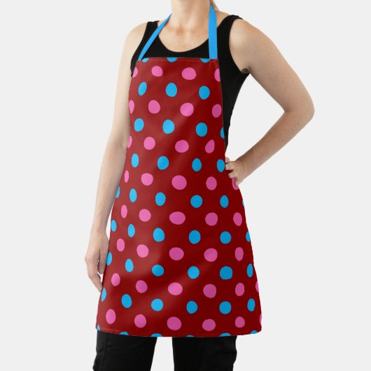 Red Pink Blue Polka Dot Pattern エプロン (インサイチュ)