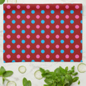 Red Pink Blue Polka Dot Pattern キッチンタオル (折り畳み)