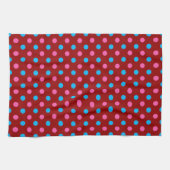 Red Pink Blue Polka Dot Pattern キッチンタオル (横)