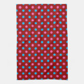 Red Pink Blue Polka Dot Pattern キッチンタオル (縦)