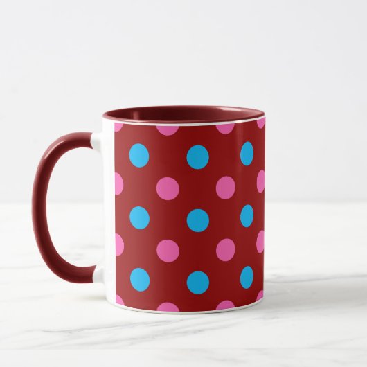 Red Pink Blue Polka Dot Pattern マグカップ (左)