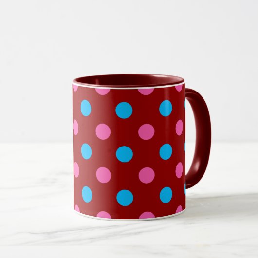 Red Pink Blue Polka Dot Pattern マグカップ (正面右)