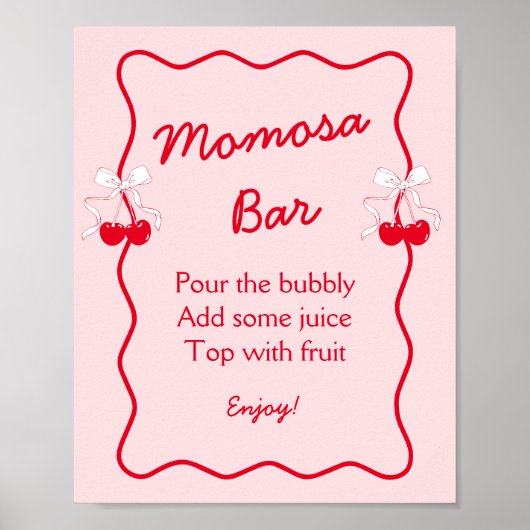 Red Pink Bow Cherry Baby Shower Momosa Bar Acrylic ポスター (正面)