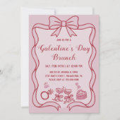 Red Pink Bow Galentine's Day Brunch Party 招待状 (正面)