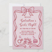 Red Pink Bow Galentine's Girls Night Party 招待状 (正面)