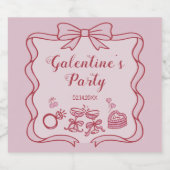 Red Pink Bow Galentine's Party スパークリングワインラベル (シングルラベル)