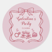 Red Pink Bow Galentine's Party ラウンドシール (正面)