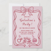 Red Pink Bow Galentine's Party 招待状 (正面)