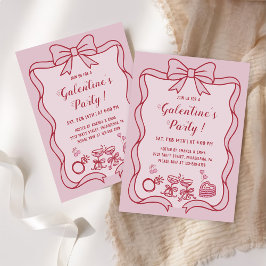 Red Pink Bow Galentine's  Party 招待状