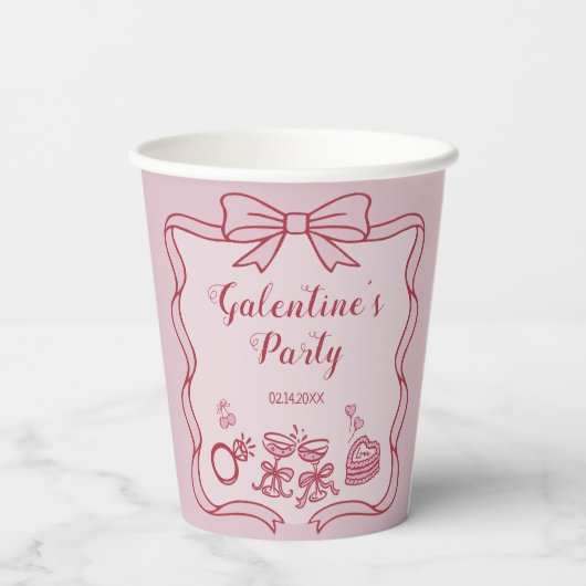 Red Pink Bow Galentine's Party 紙コップ (裏面)